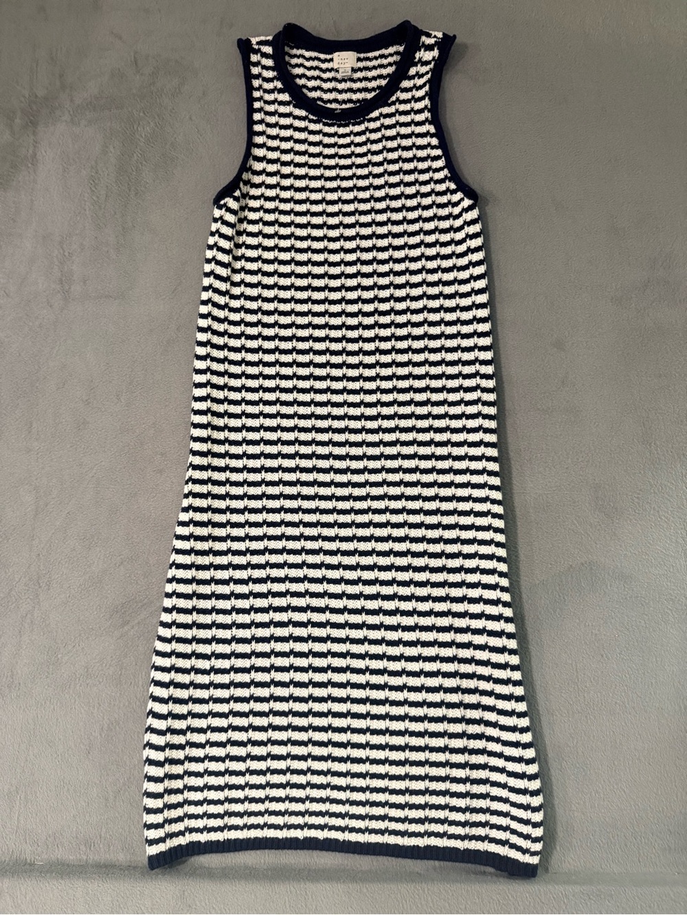 a new day-  Sleeveless Blue & White Knit Midi Dress